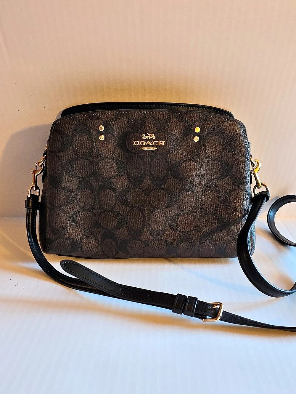 Coach Mini Lillie Carryall In Signature Canvas Brown & Black Satchel Crossbody